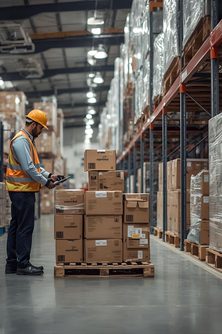 Conferência de caixas em pallet no corredor de um armazém